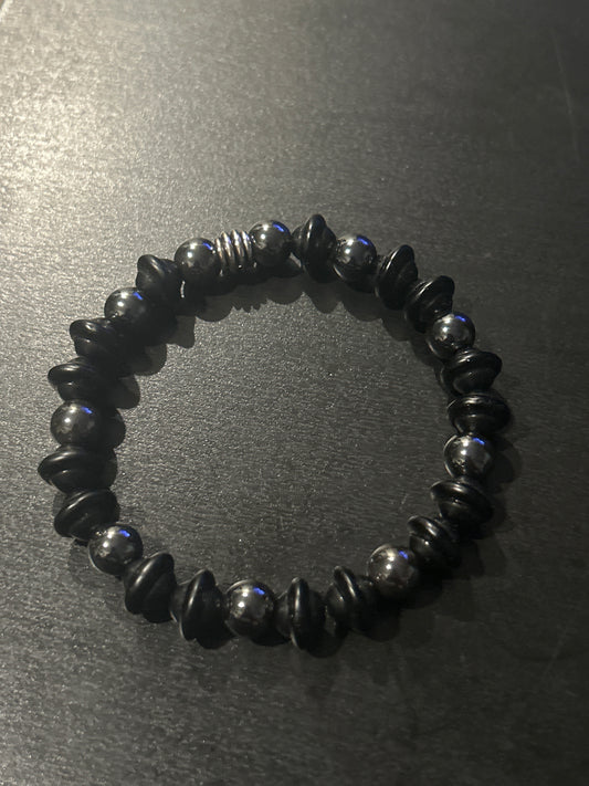 Black & dark hematite metal stones bracelet