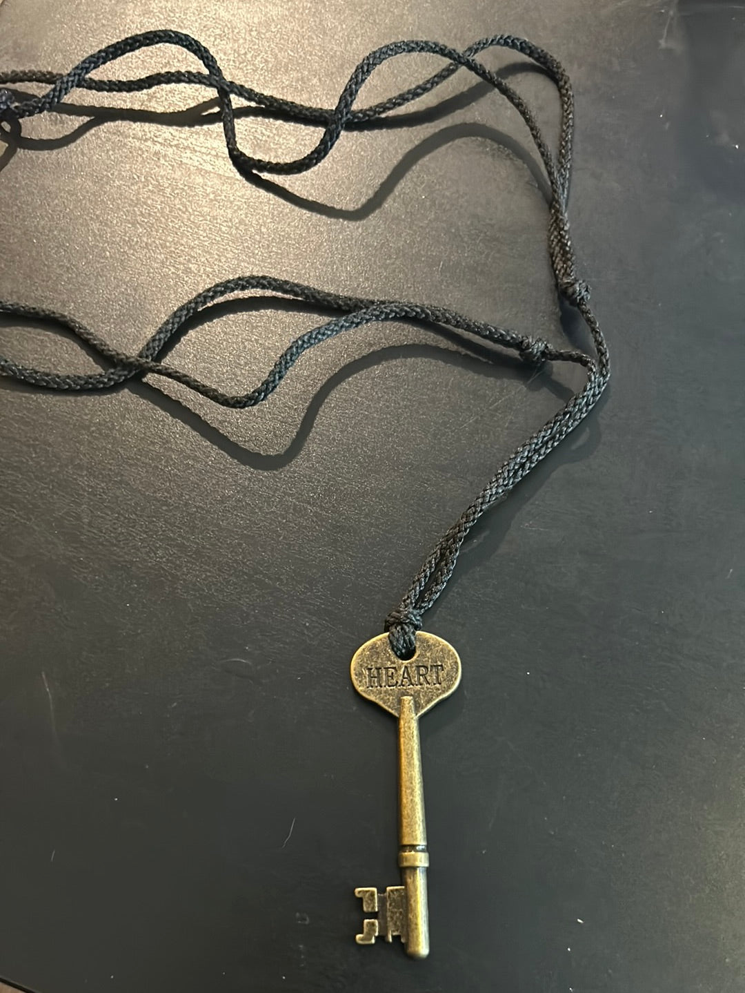 Black adjustable Bronze metal Heart Key Necklace