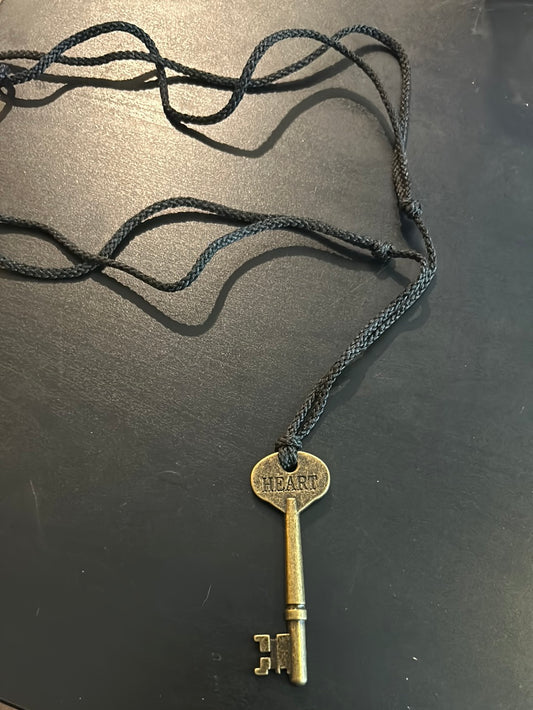 Black adjustable Bronze metal Heart Key Necklace
