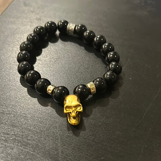 Black Gemstones w/Gold 3D Skull