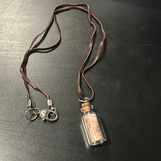 Brown leather “Goonies” Inspired X Marks the Spot Map Glass bottle necklace