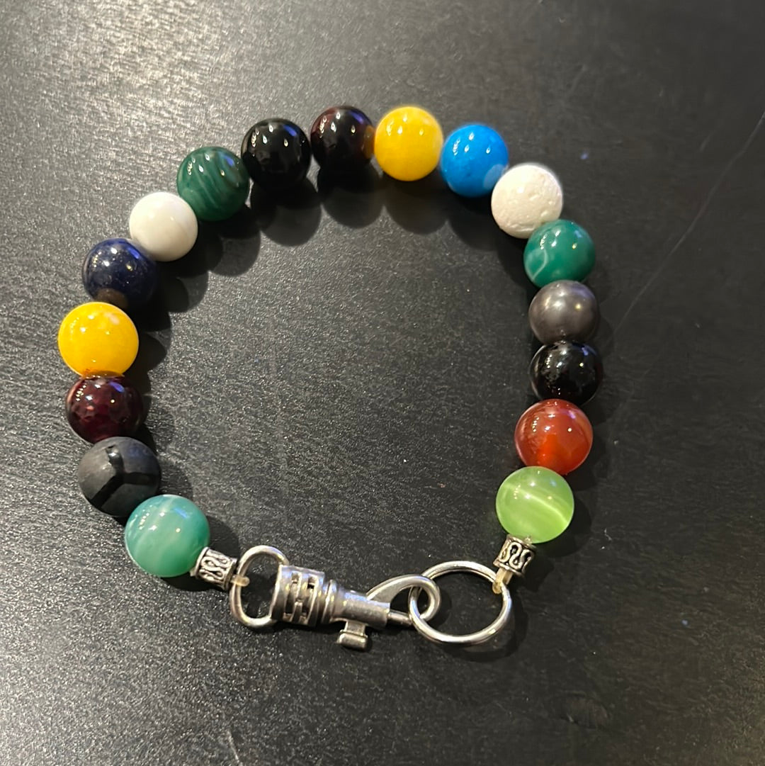 Multi colored gemstones w/metal clasp (stretch)