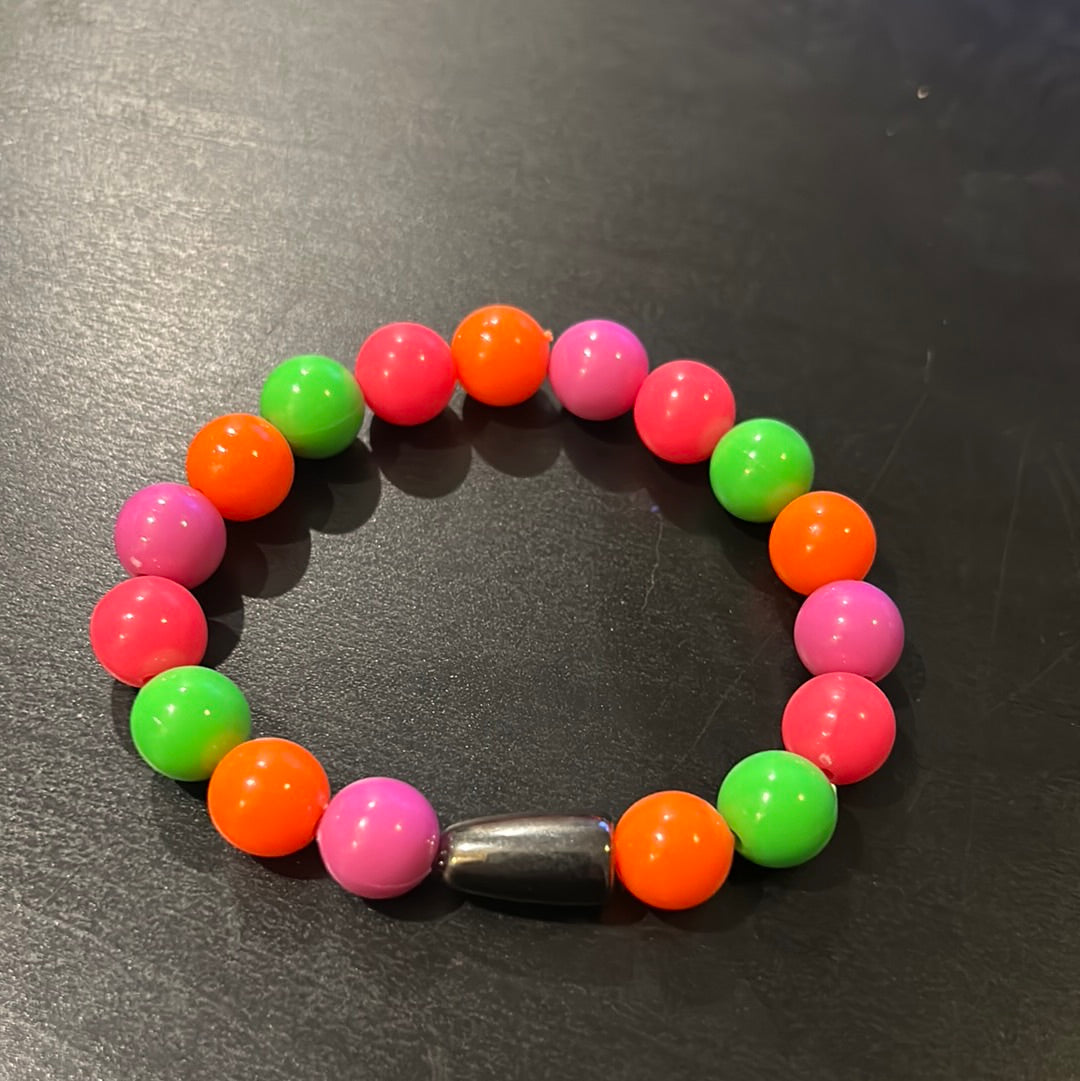 Neon acrylic beads w/silver Bullet