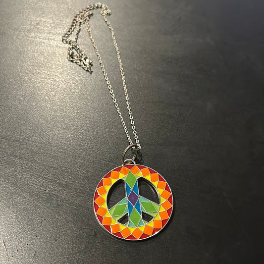 Rainbow Peace a sign metal necklace