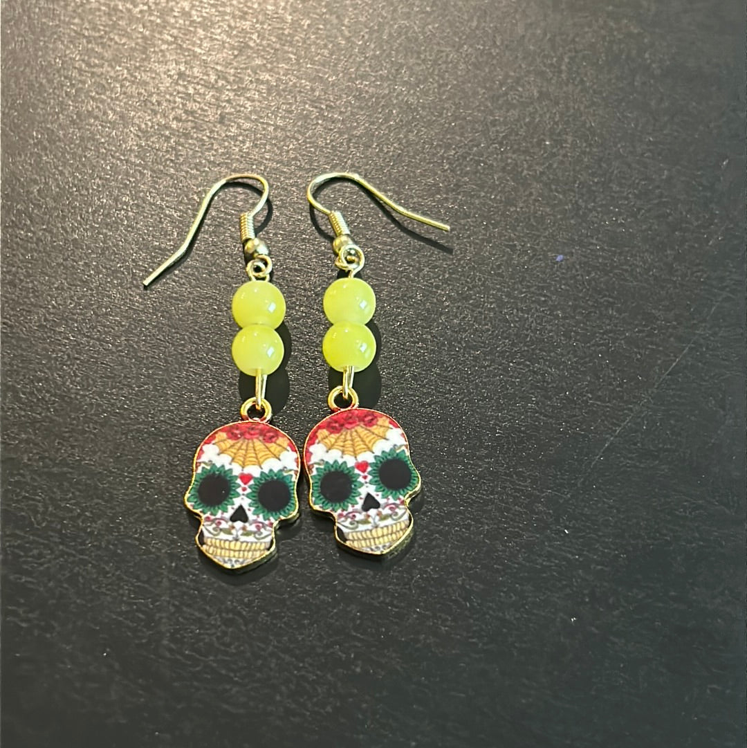 Yellow Spring Sugar Skull earrings