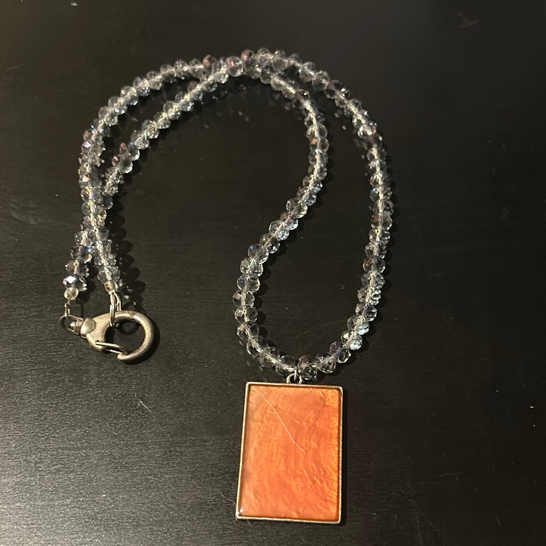 Iridescent silver/grey faceted stones w/Pink shimmer large square accent piece Necklace