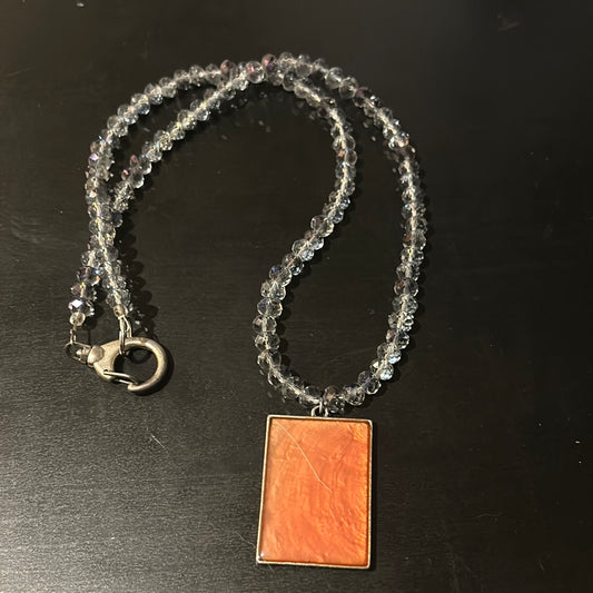 Iridescent silver/grey faceted stones w/Pink shimmer large square accent piece Necklace