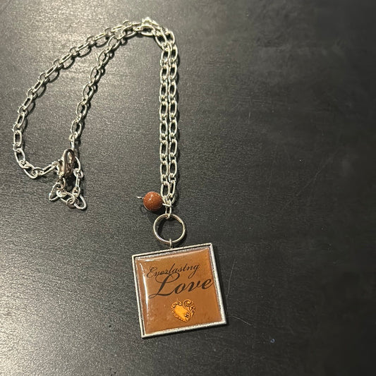 Silver metal Caramel Brown “Everlasting Love” Charm Necklace