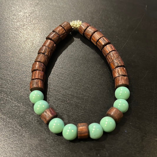 Chocolate Chip mint beads w/oak wooden beads