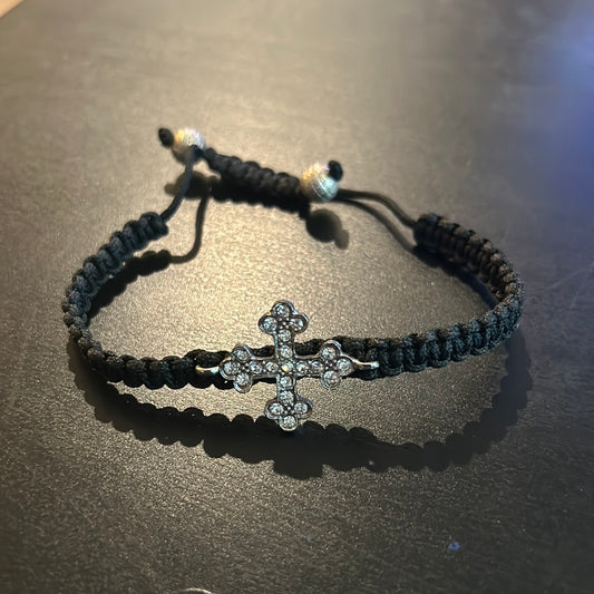 Black Macrame’ Rhinestone Cross (Adjustable size)