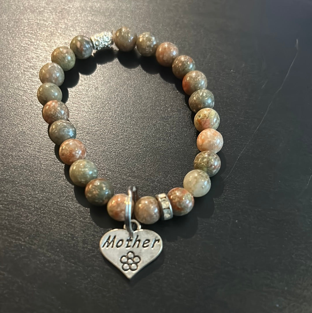 Earth neutral tones gemstones w/Silver Mother Charm