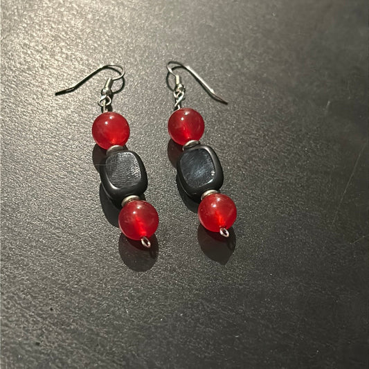 Candy Apple Red w/Black flat stones earrings