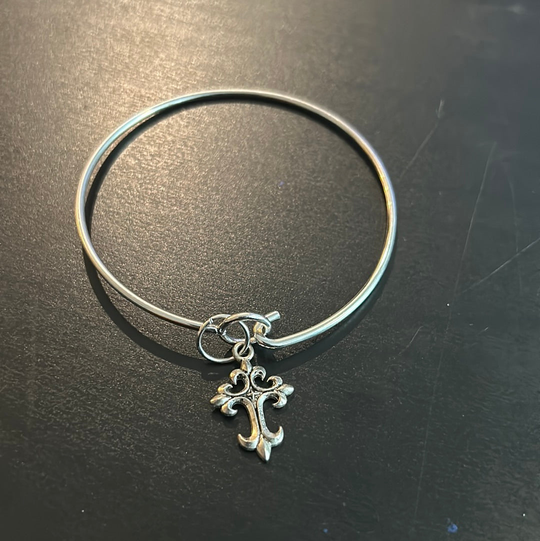 Silver Metal Cross dangle charm bangle bracelet