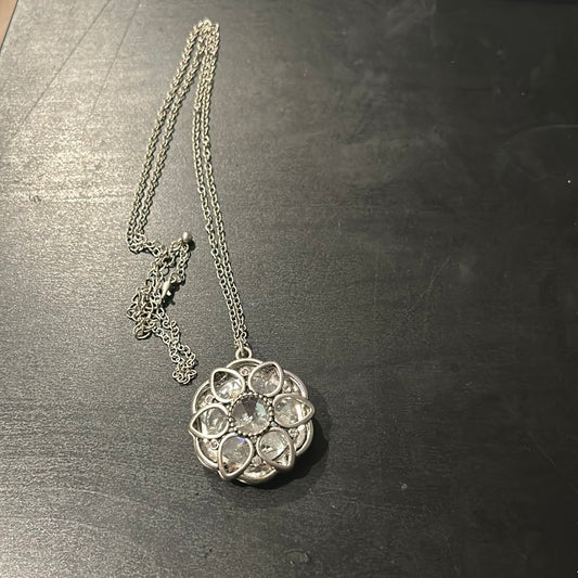 Silver Mirrored Flower Long Chain metal necklace