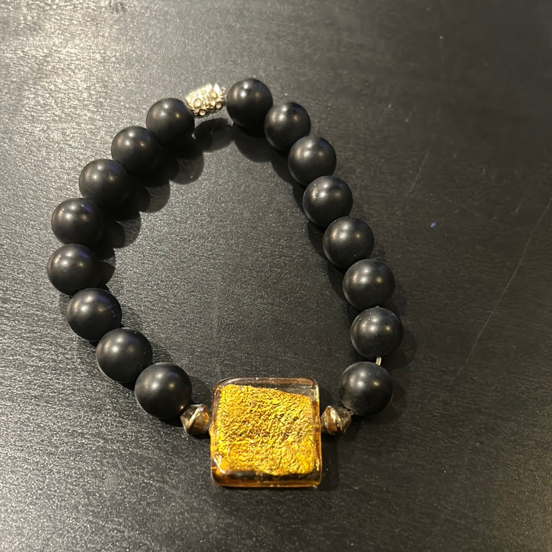 Black Matte stones w/gold leaf Glass