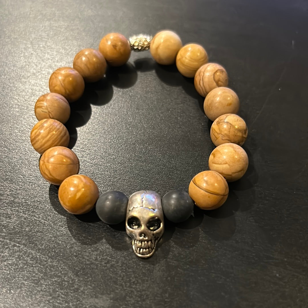 Jasper Gemstones w/Silver metal 3D Skull