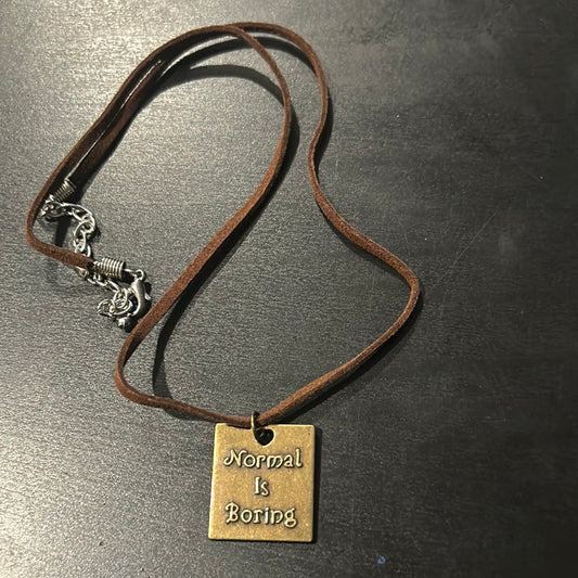 Brown leather “Normal is Boring” Charm necklace