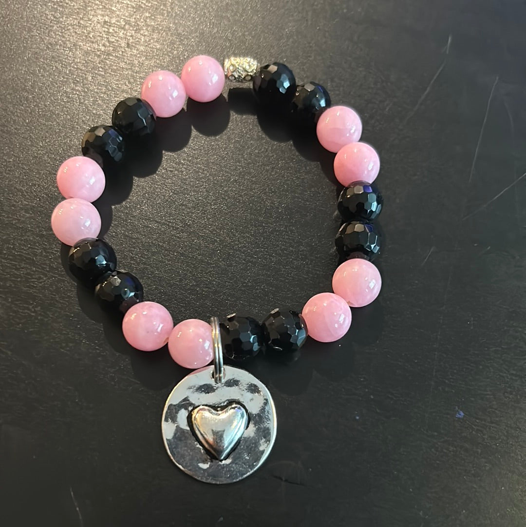Black and Pink Silver Heart (Love on back)