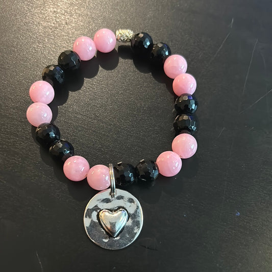 Black and Pink Silver Heart (Love on back)