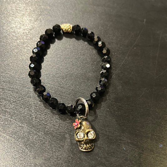 Black faceted beads w/Mini Bronze Sugar Rhinestone Eyes Skull