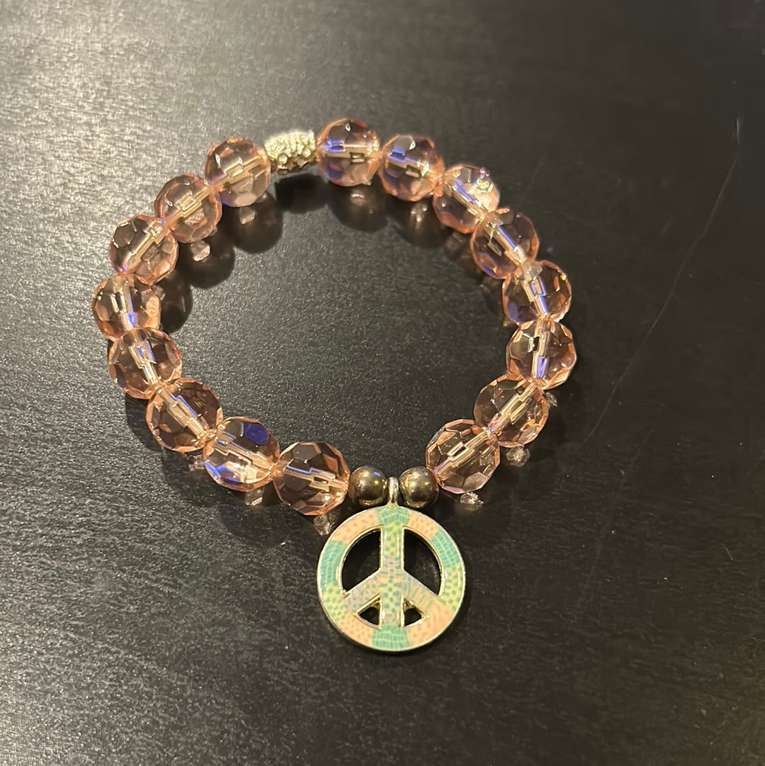 Pink crystal stones w/Pastel Peace Sign