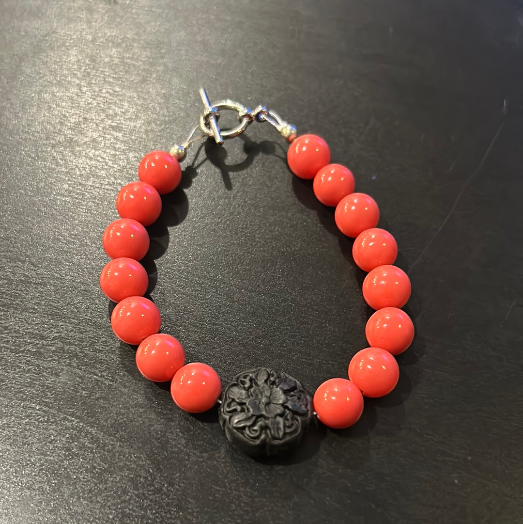 Tangerine Orange w/Black Matte Rose toggle bracelet