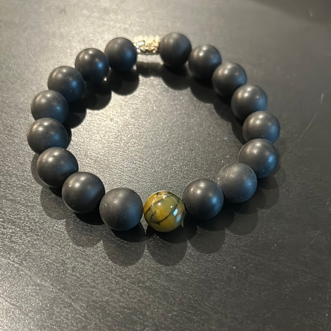 Black Matte gemstones w/Dragon Vein accent