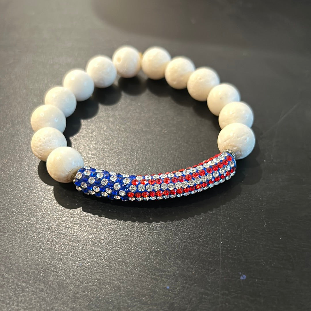 White Volcanos lava rocks w/USA rhinestone bar