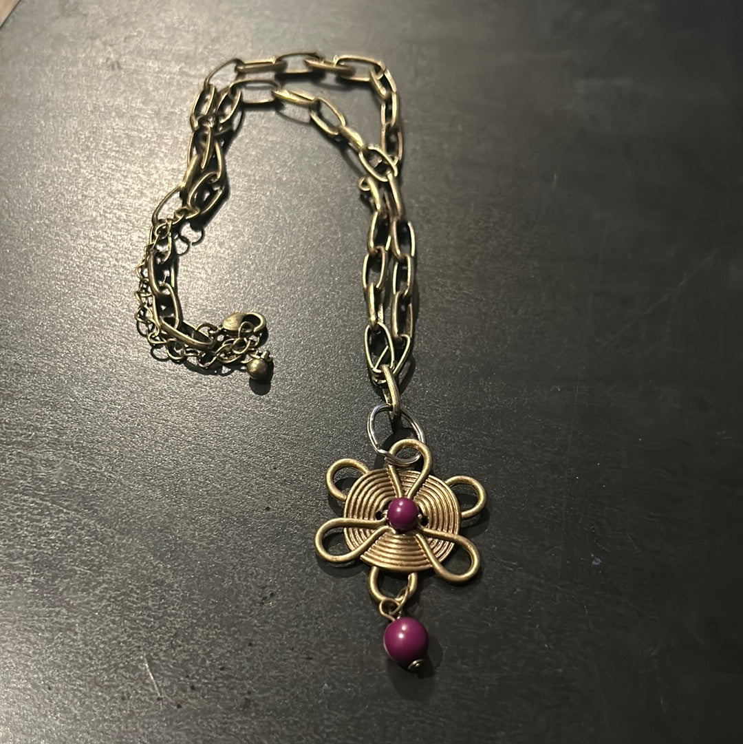 Bronze metal Plum purple Necklace