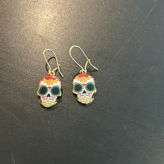 Sugar Skull Earrings-Reggae colors