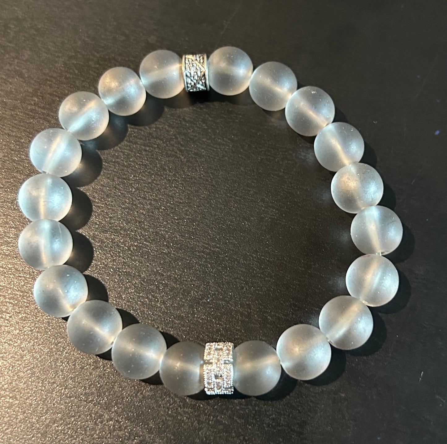Iridescent grey shimmer w/rhinestone metal accent