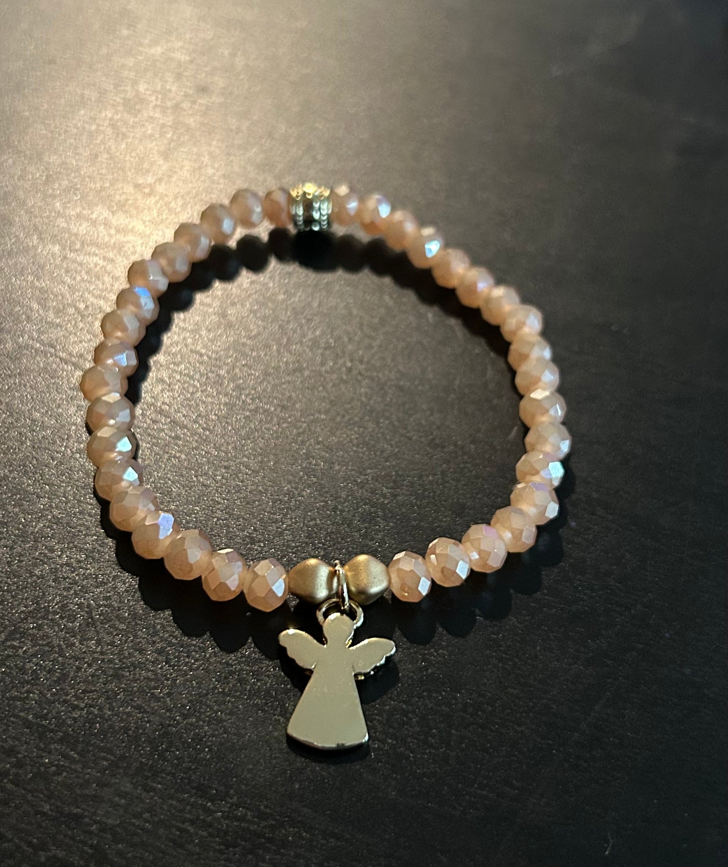 Champagne faces stones w/gold Angel charm