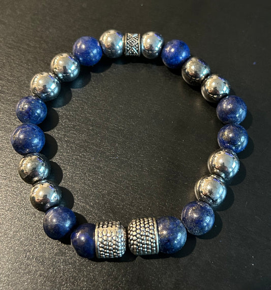 Cobalt Blue & hematite silver metal bracelet
