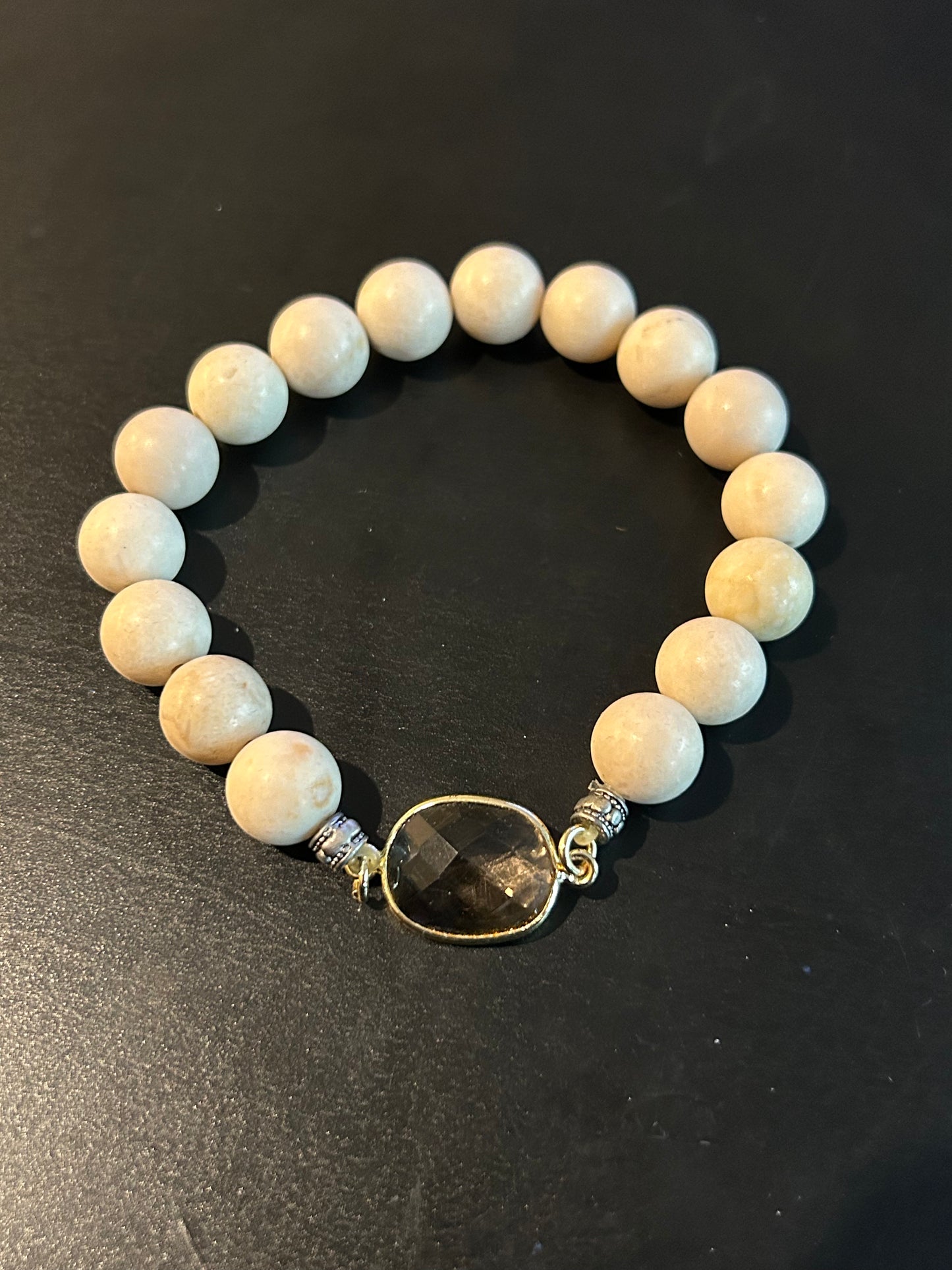 Ivory gemstone w/smokey grey quartz accent bracelet