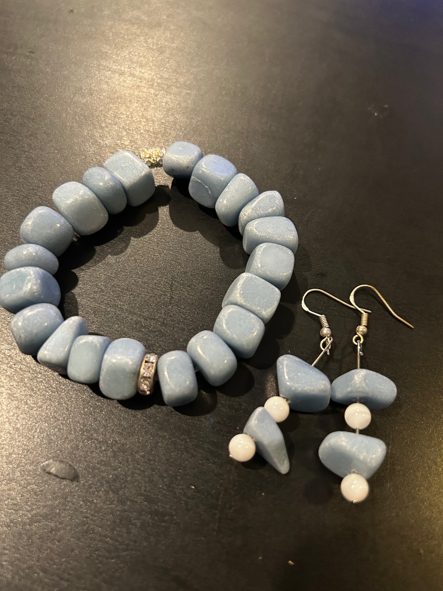 Pastel blue gemstones bracelet w/matching earrings