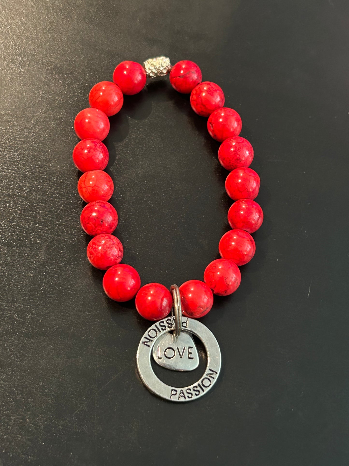 Red metal silver Love/Passion charm bracelet