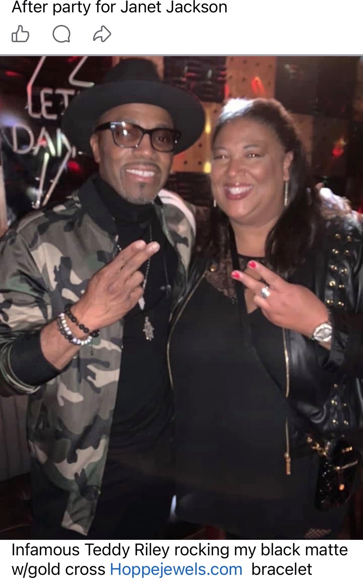 “Teddy Riley” wearing my black matte w/gold cross @ Janet Jackson’s after party Vegas