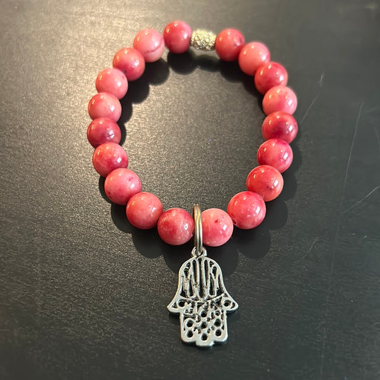 Strawberry Daquiri gemstones w/silver metal hamsa charm