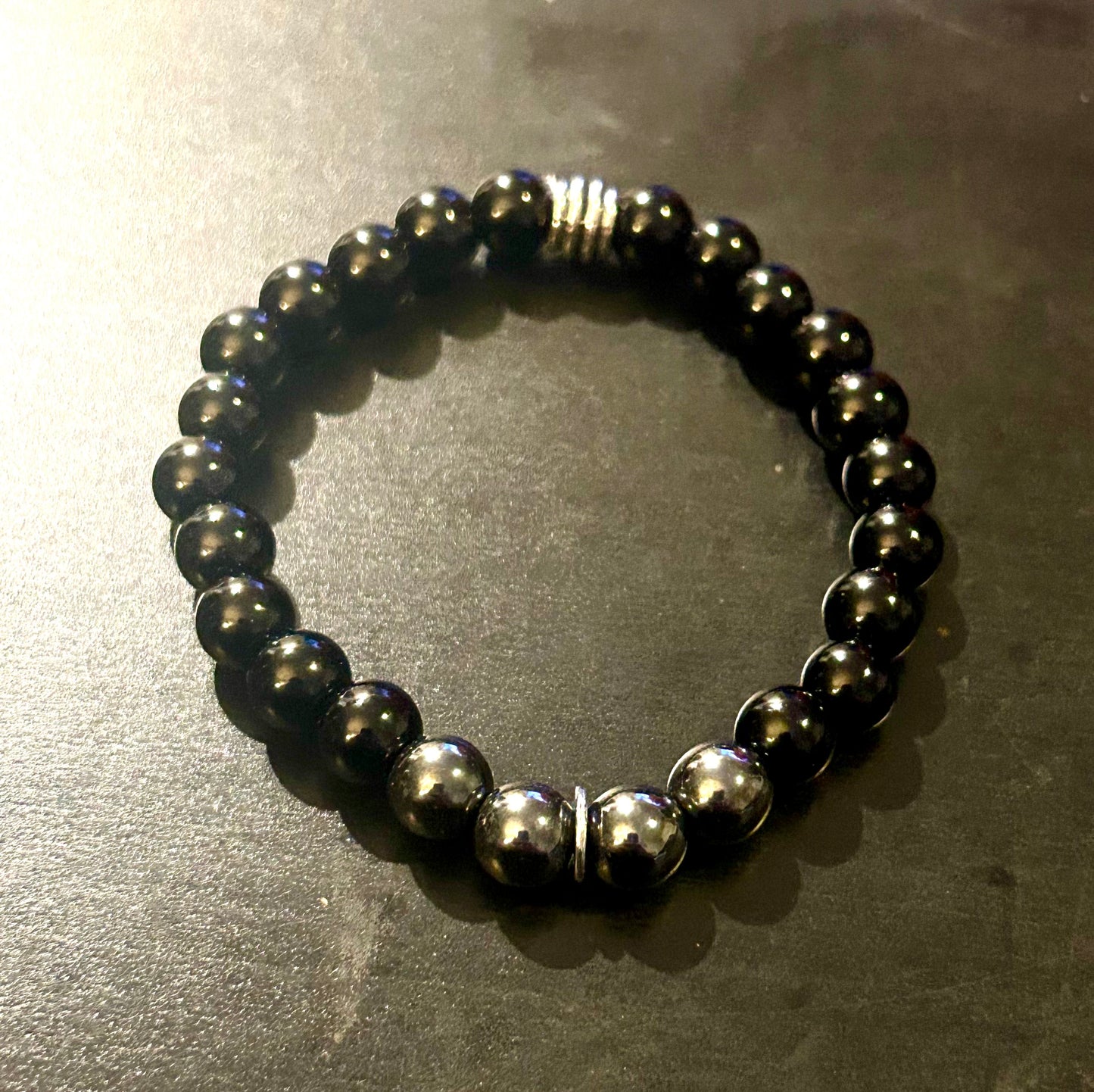 Black & Metal Hematite stones w/stainless steel accent