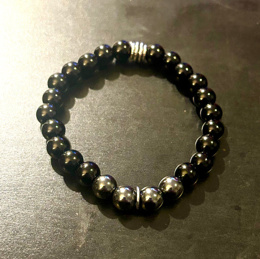 Black & Metal Hematite stones w/stainless steel accent