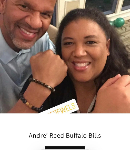 My friend “Andre’ Reed” Buffalo Bills HOF NFL player. Black matte,tiger eyes, oak wooden bracelets