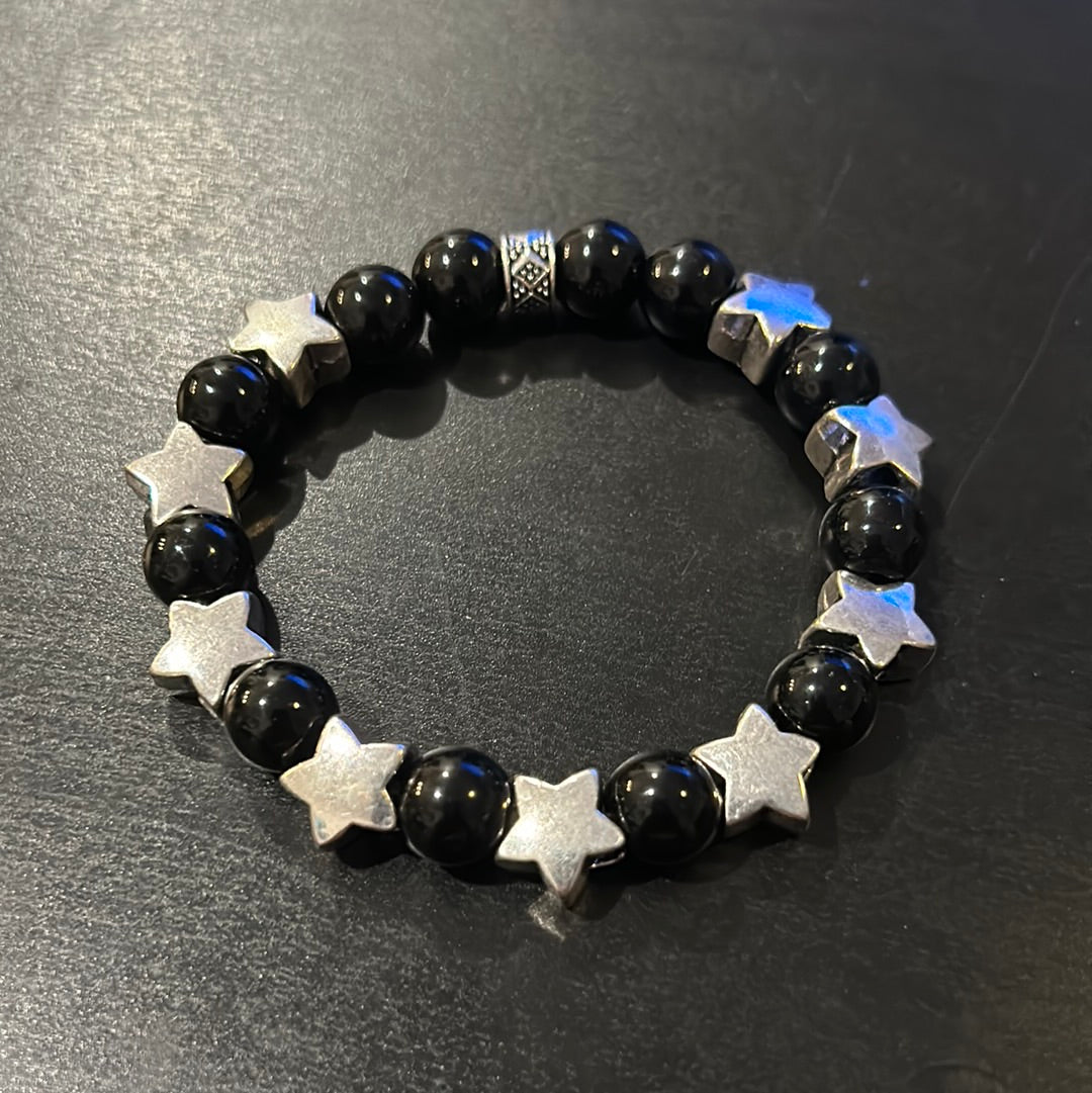 Black stones w/silver metal stars