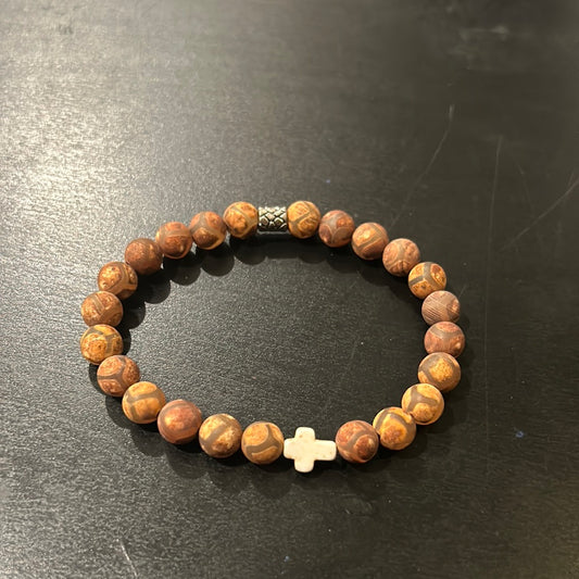 Matte Brown Dragon Vein stones w/Mini Ivory Cross