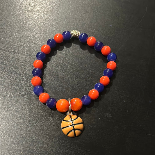 orange & navy blue Basketball Charm bracelet