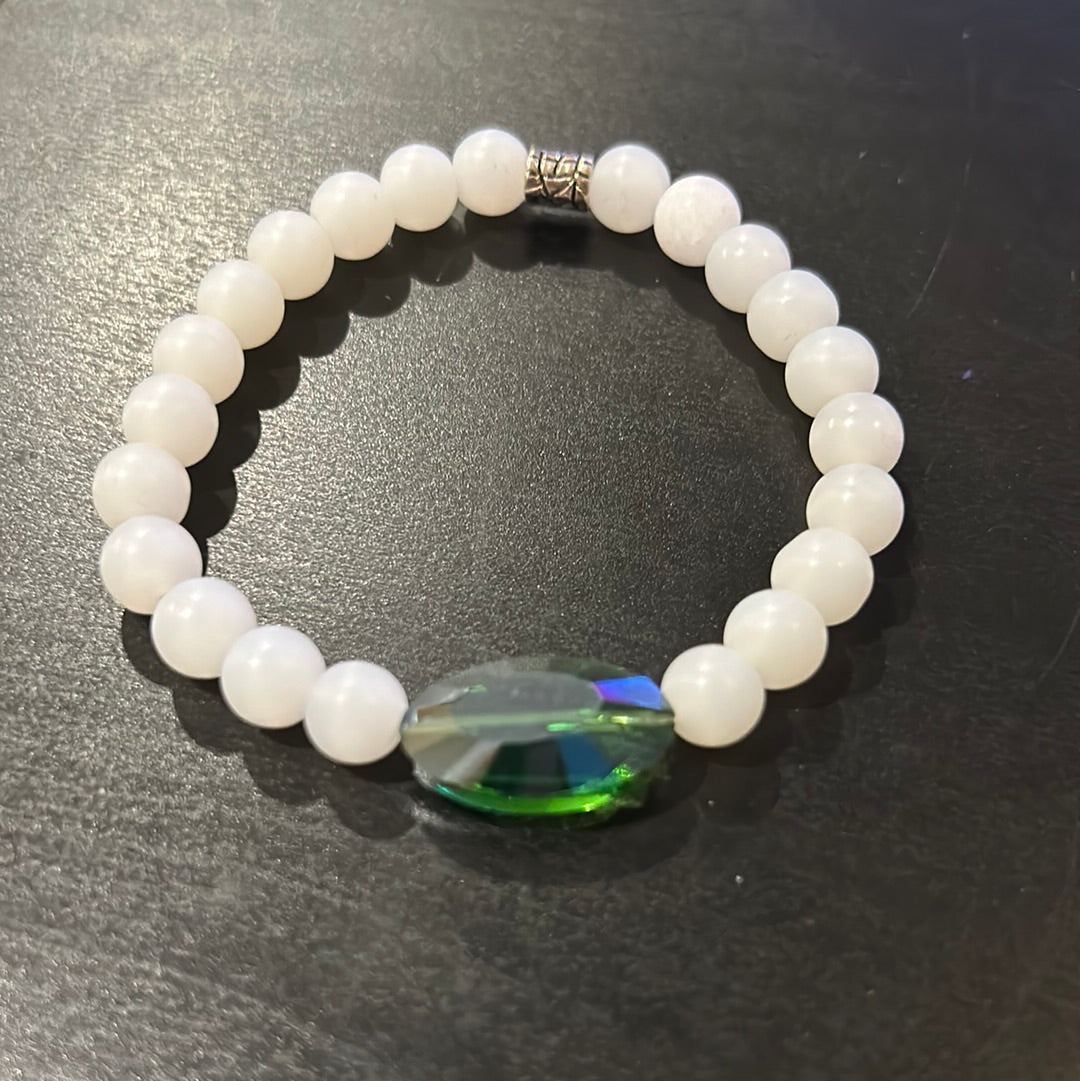 White moonstones w/Emerald Green Accent