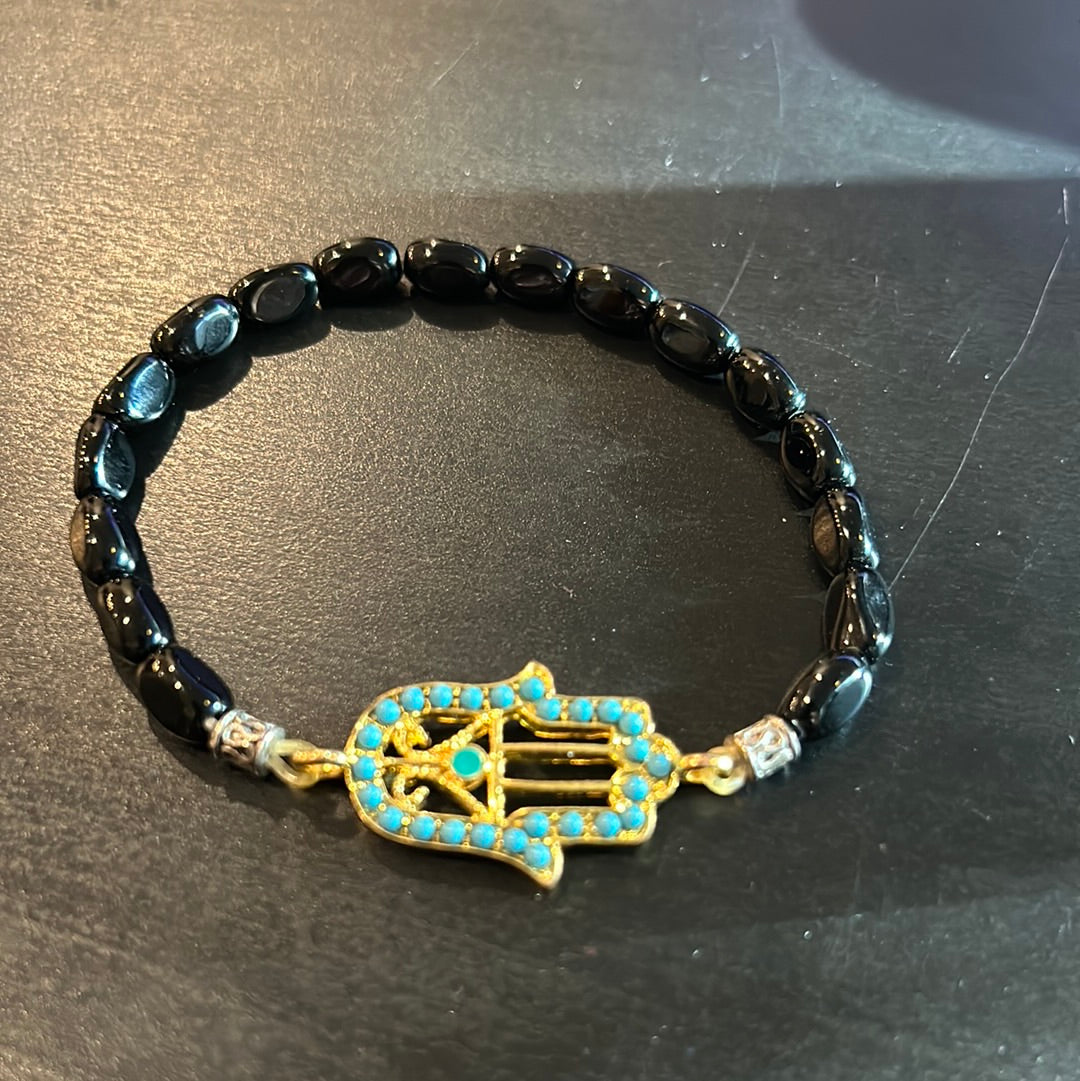 Black w/Gold turquoise beaded Hamsa