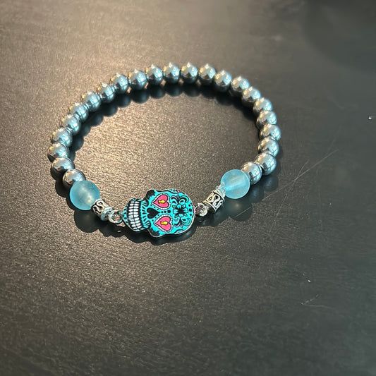 Silver metal w/Turquoise Sugar Skull