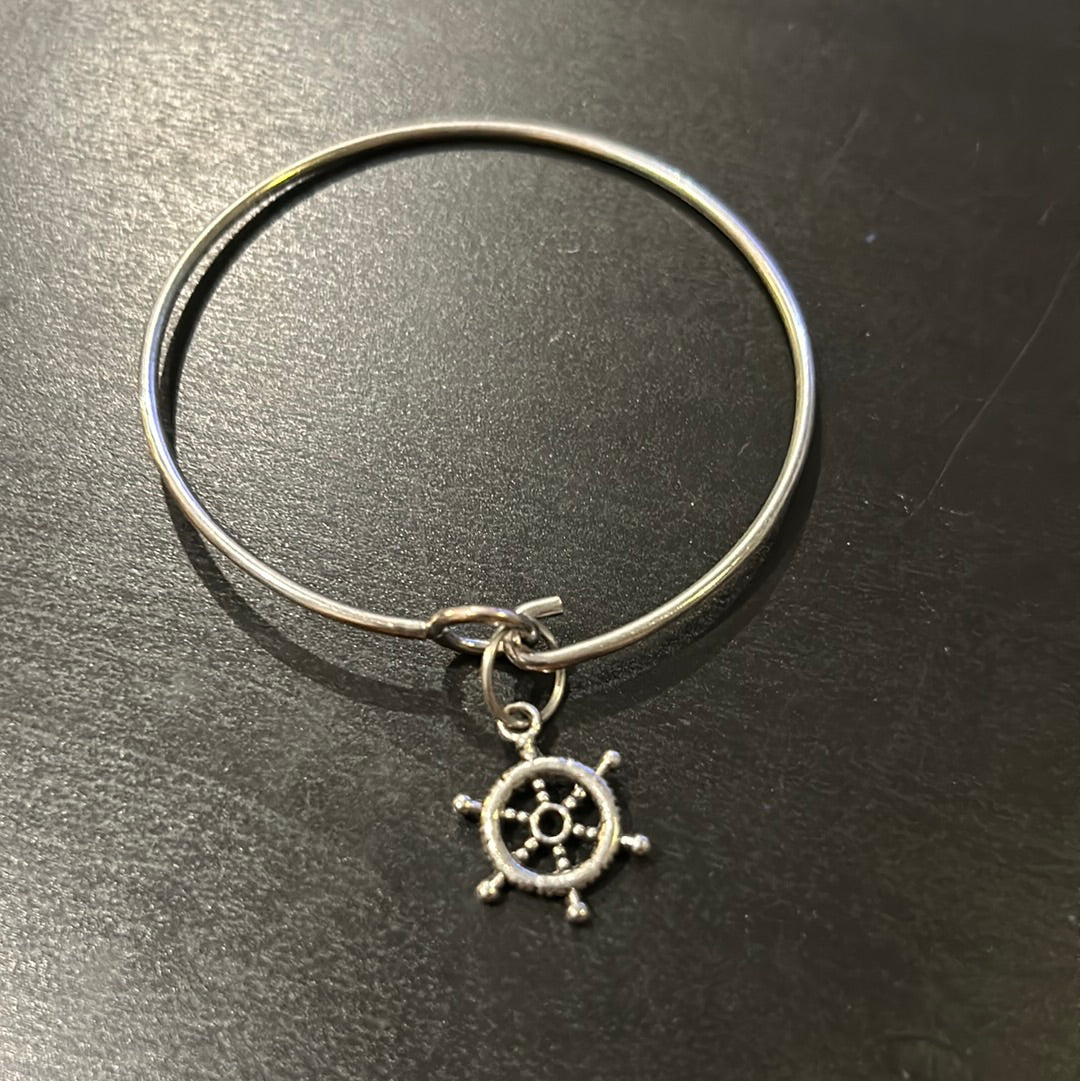 Metal Bangle bracelet w/Nautical wheel charm