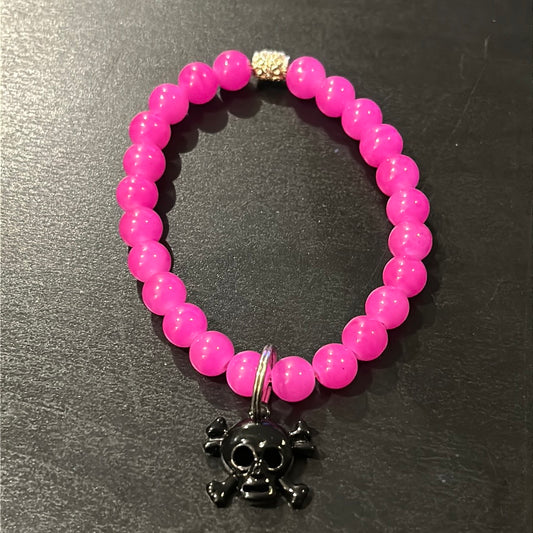 Hot pink stones w/Black Sugar Skull & Crossbones