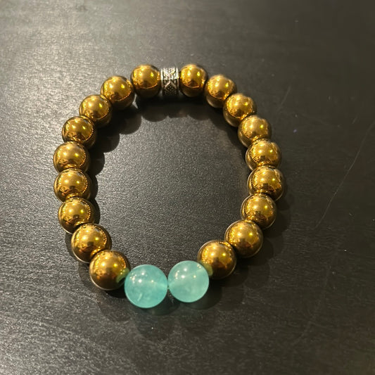 Gold hematite metal stones/ light blue